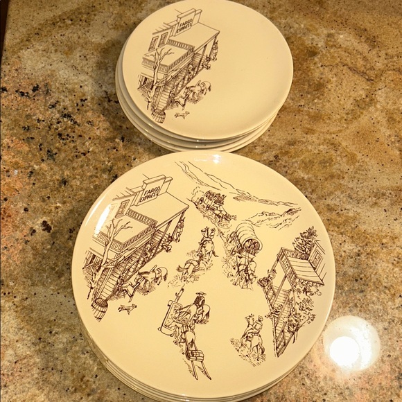 RARE!! Vintage set of 6 dinner & 6 salad plates SWING WARE Western Themed
